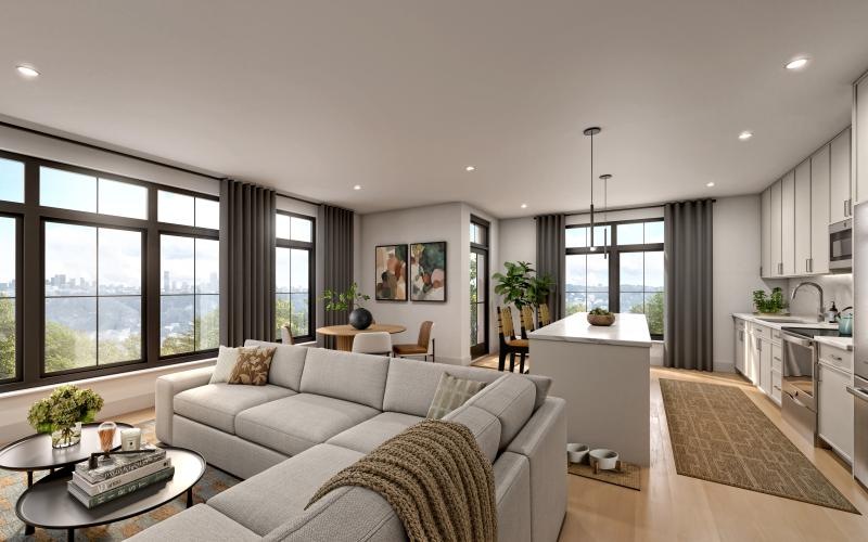 a large living room with a large window